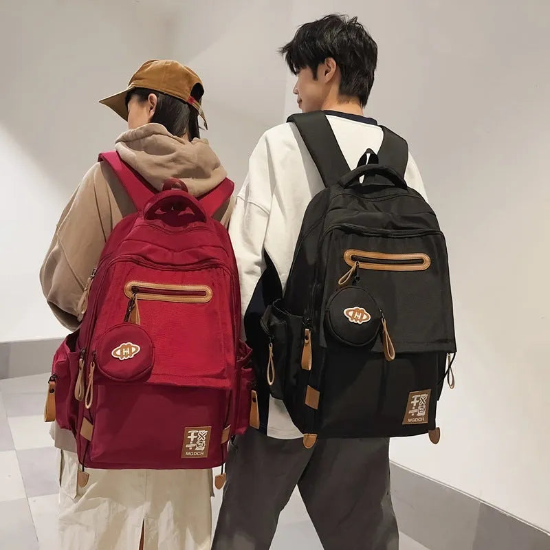 Nylon backpack for middle school students in street trend style with curved shoulder straps