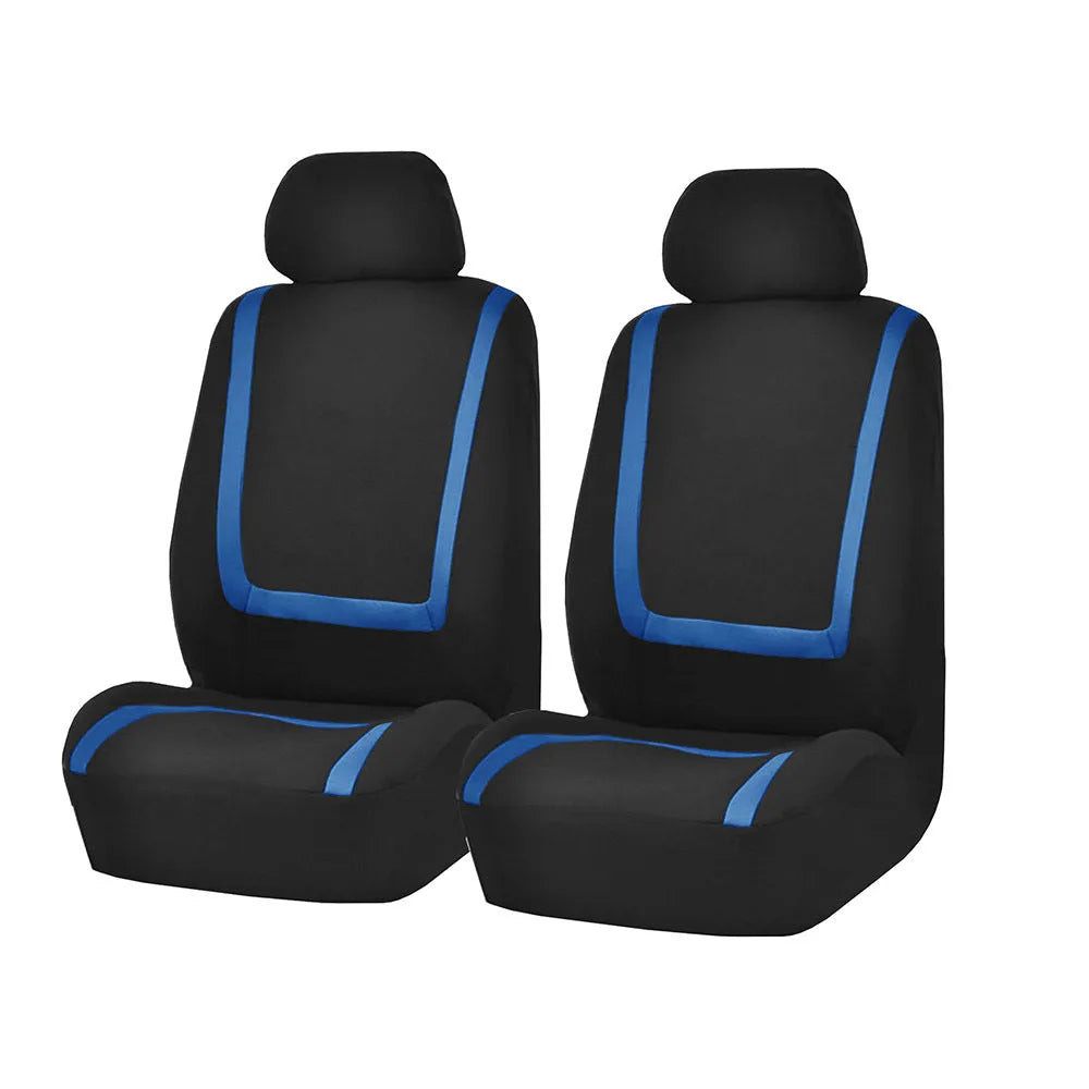 Fully enclosed car seat cover set showing fabric material and multiple colour combination options