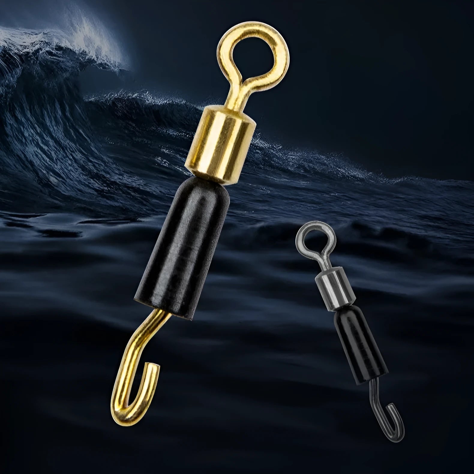 Fishing swivel pin with wire clip and silicone opening mechanism in three available sizes