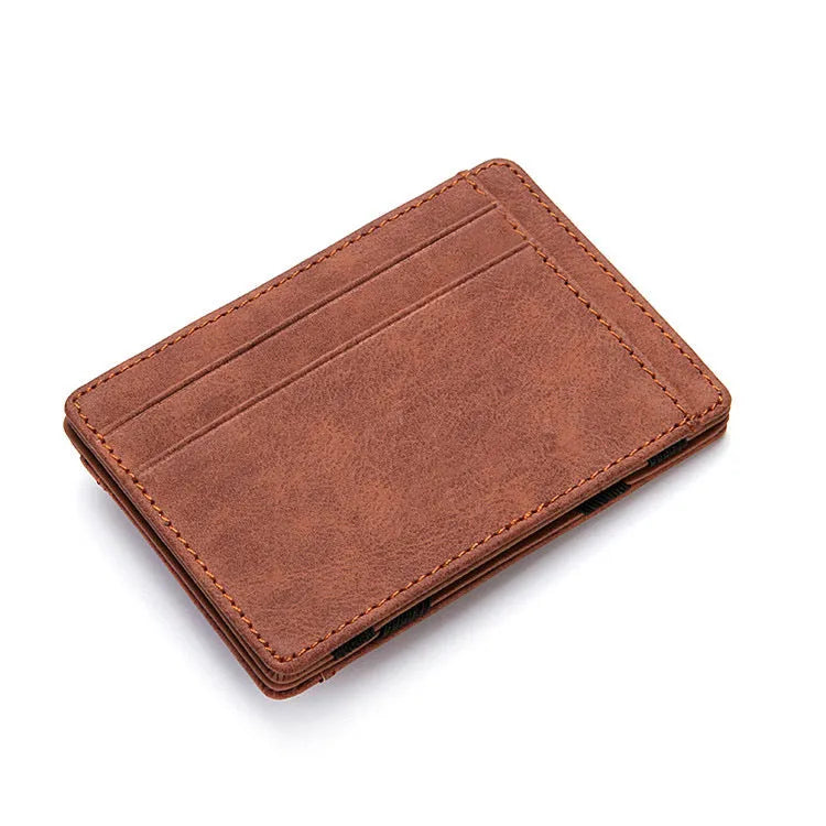 PU leather Magic Wallet in multiple colours, showing flip card holder and zipper coin compartment.