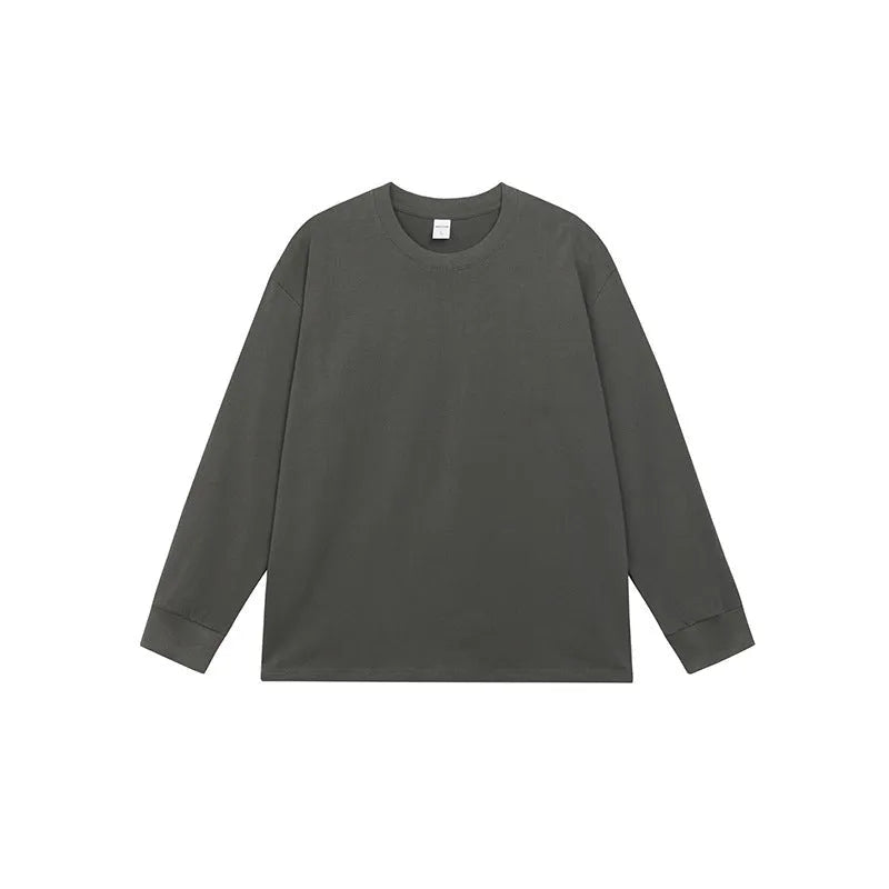 Men's loose-fit pure cotton long-sleeved T-shirt shown in a solid colour, with a pullover design.