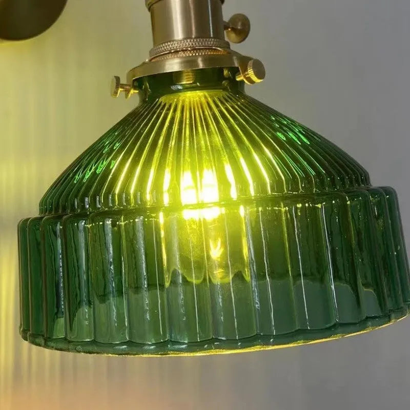 Nordic retro brass and glass chandelier with adjustable suspension and coloured glass shade