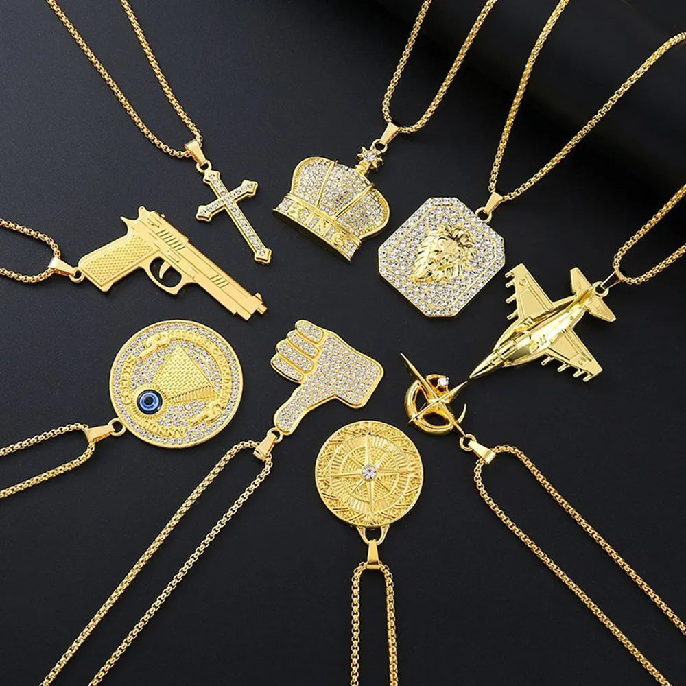 Geometric zircon inlay necklace in BY0349 gold colour on display