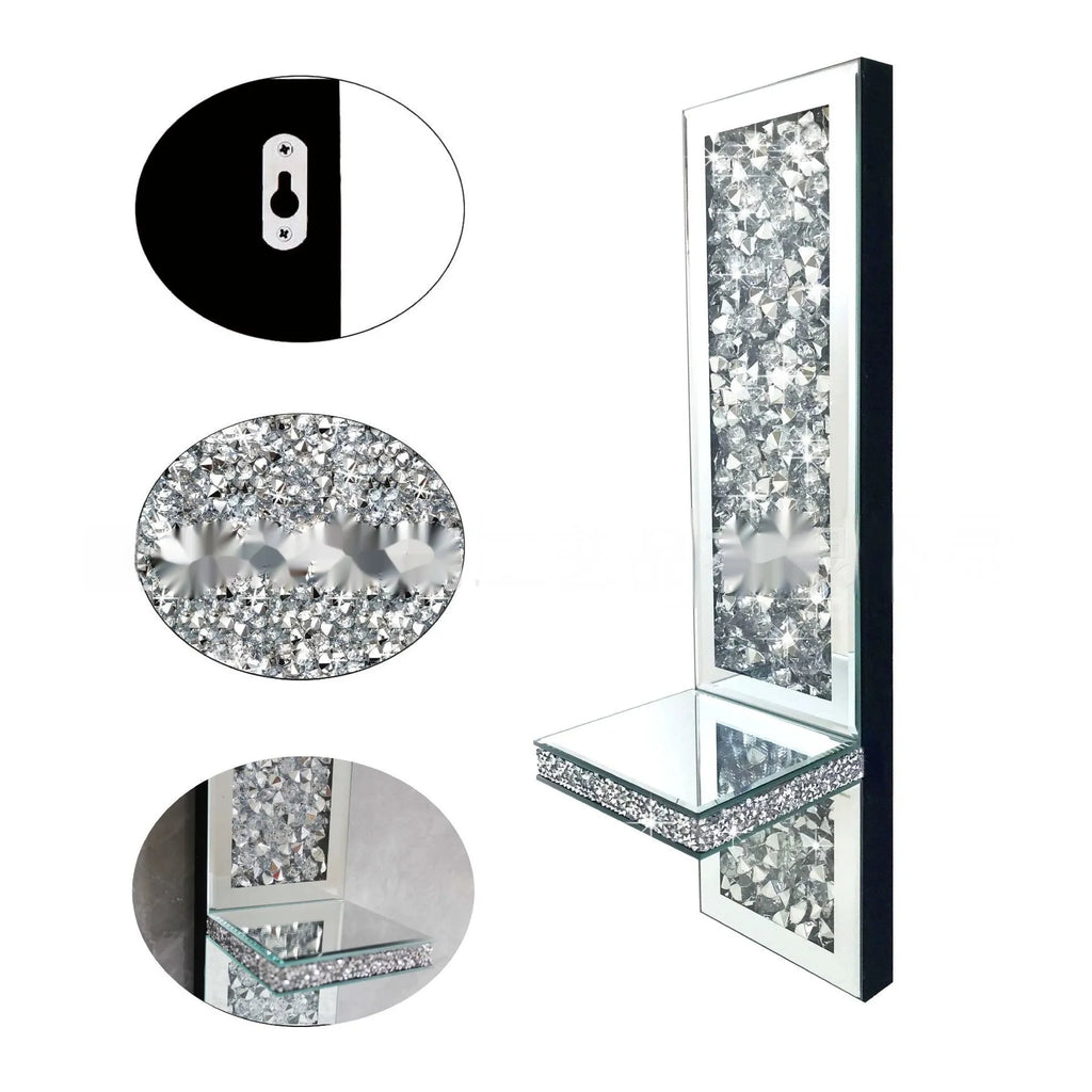Pair of silver mirror glass candlestick holders for wall mounting, modern minimalist style