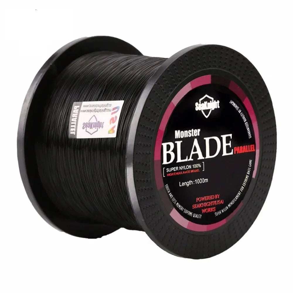 Seaknight1000 M fishing line spool showing nylon monofilament in one of five colours: black, blue, green, white, or yellow.
