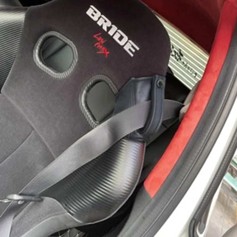 Leather racing seat belt shoulder strap cover with multiple colour threads for fixed Recaro and Bride seats