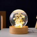 Dandelion crystal ball night light on beech wood base with USB cable for desktop decoration