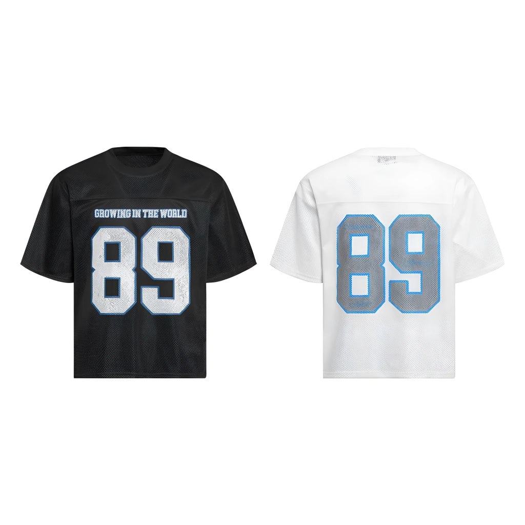 Loose-fit casual t-shirt in black or white colour, polyester blend fabric, Asian sizing