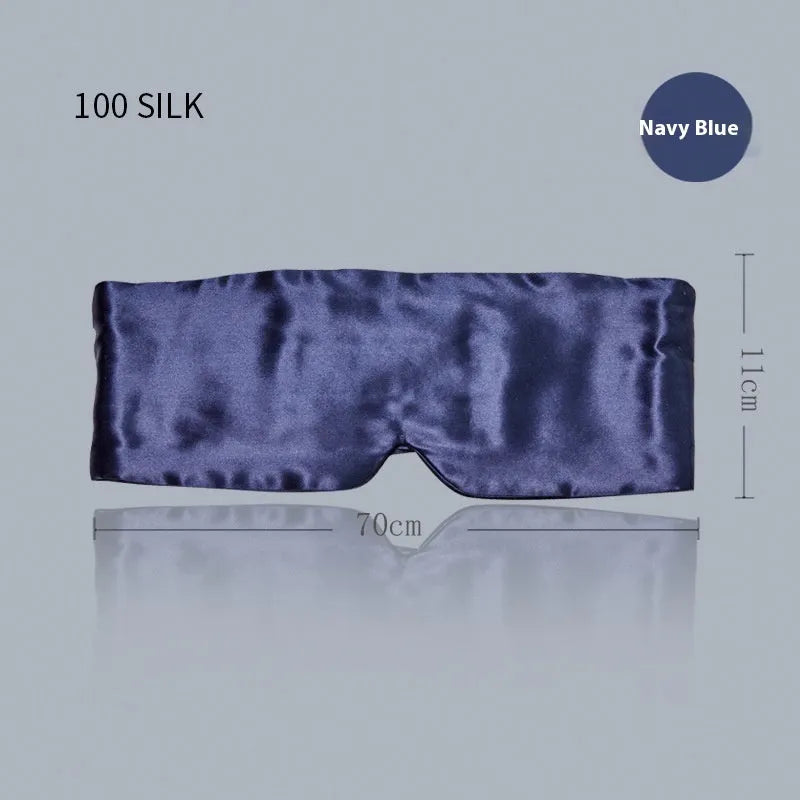 Mulberry silk sleep eye mask shown in one of seven colours: black, gold, blue, gray, white, pink, or green.
