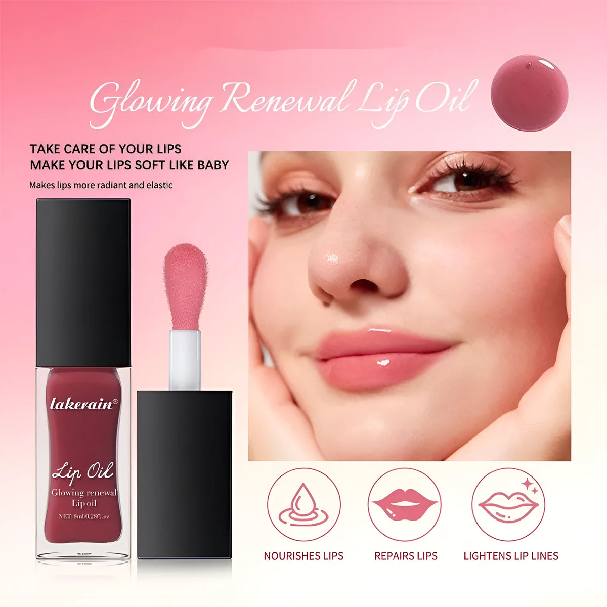 8ml nourishing lip gloss in seven shades including Coral, Clear, Honey, Jam, Pink, Red and Rose