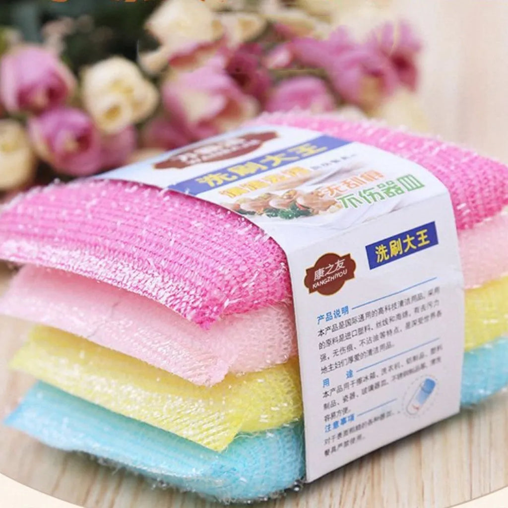 Macaron coloured pinstripe fabric sponge dish mop shown on a kitchen surface.