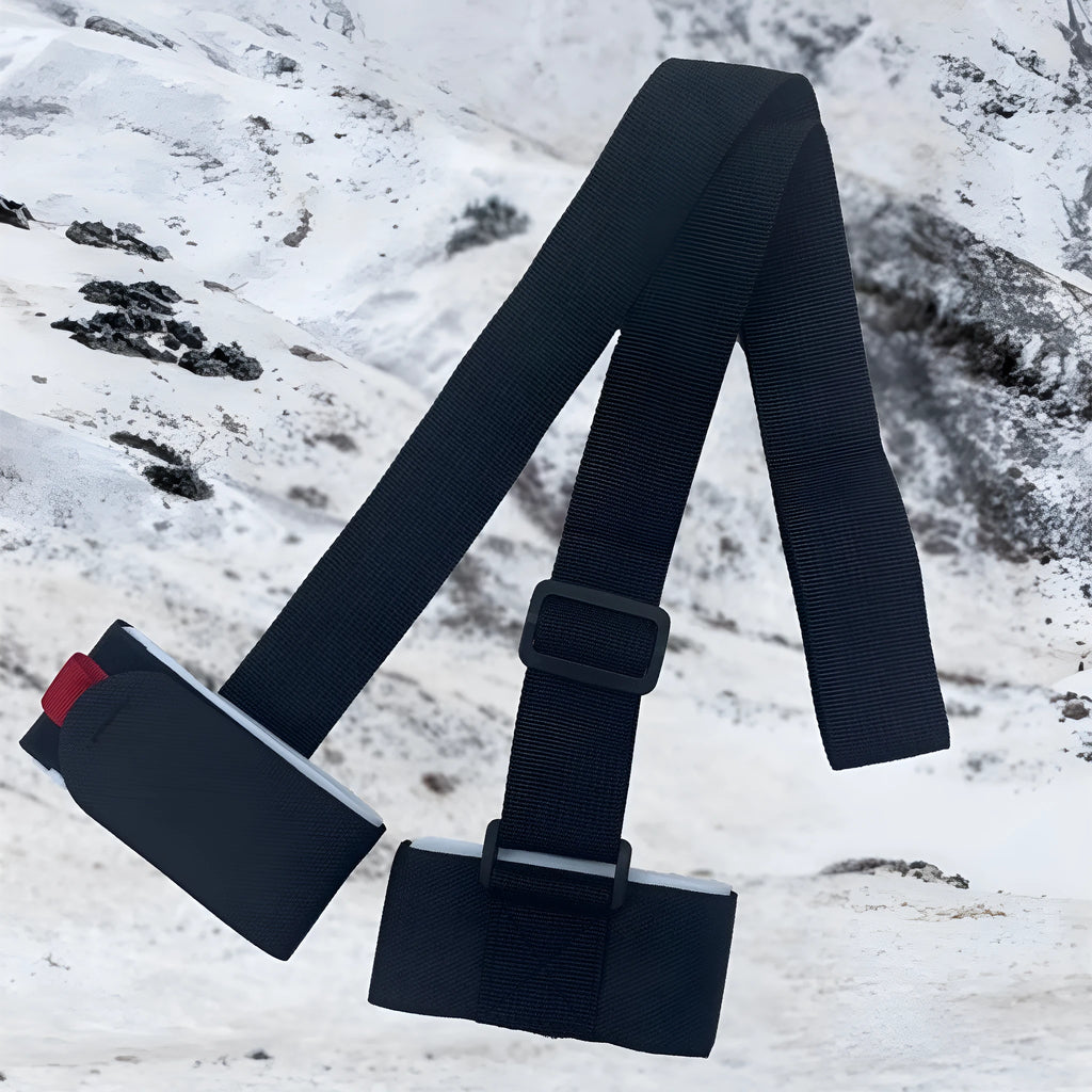 Adjustable shoulder strap for skiing bandages with hook and loop fastening