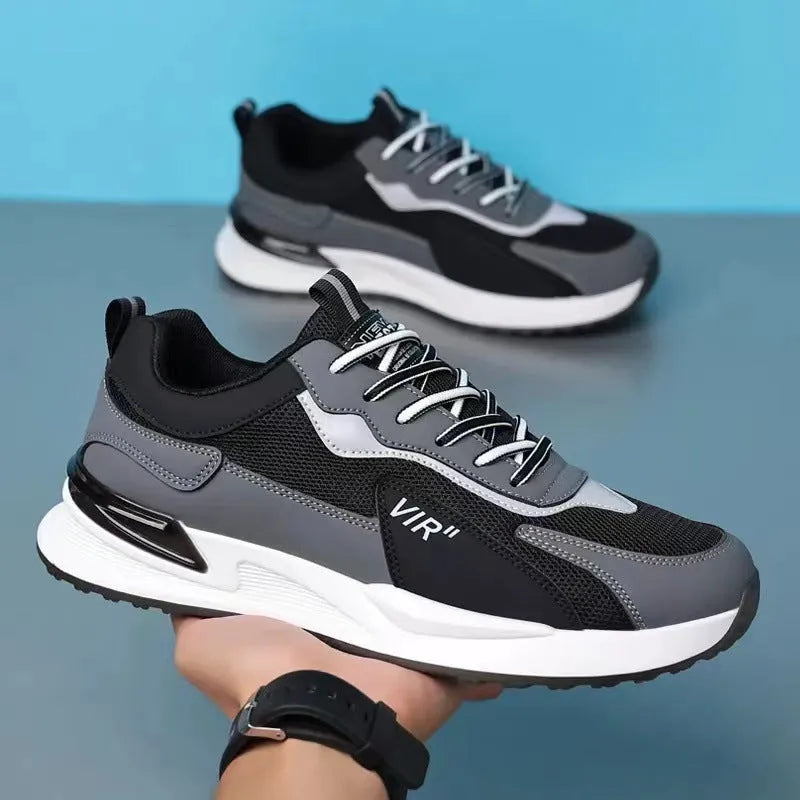 Men's colour block mesh sneakers with lace-up design and round toe