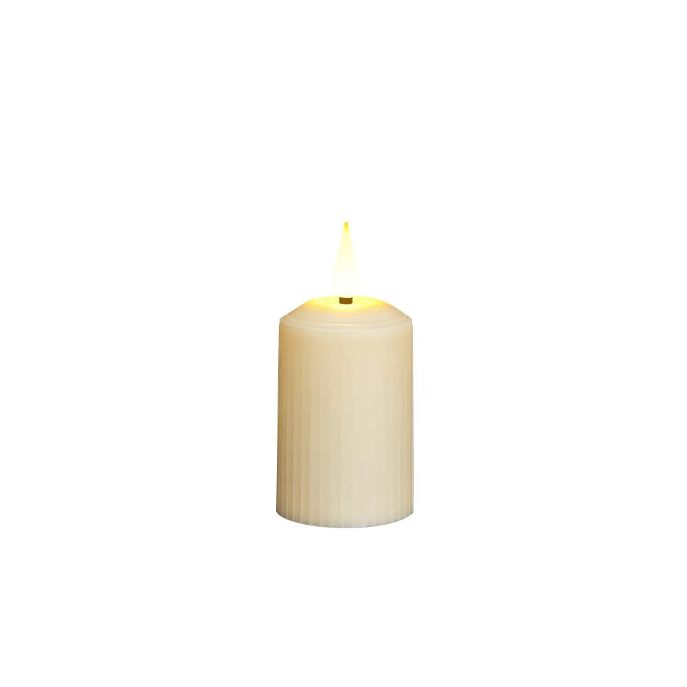 Beige ABS electronic candle lamp set with water droplet head, USB charging, remote control, and three candles, 19.2 x 17.6 x 5.3 cm