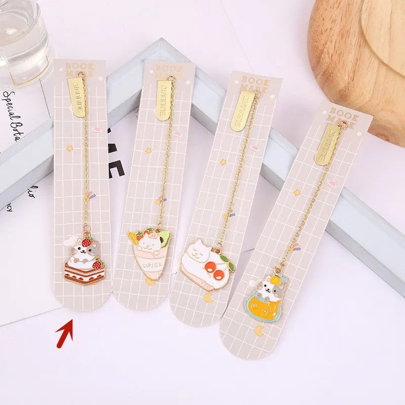 Jane Lime Foodie cute pet cat cartoon design on a metal pendant bookmark with colourful graphic.