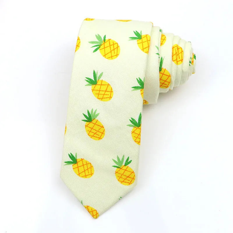 Men's narrow cotton bow tie with printed cartoon patterns in Korean casual style