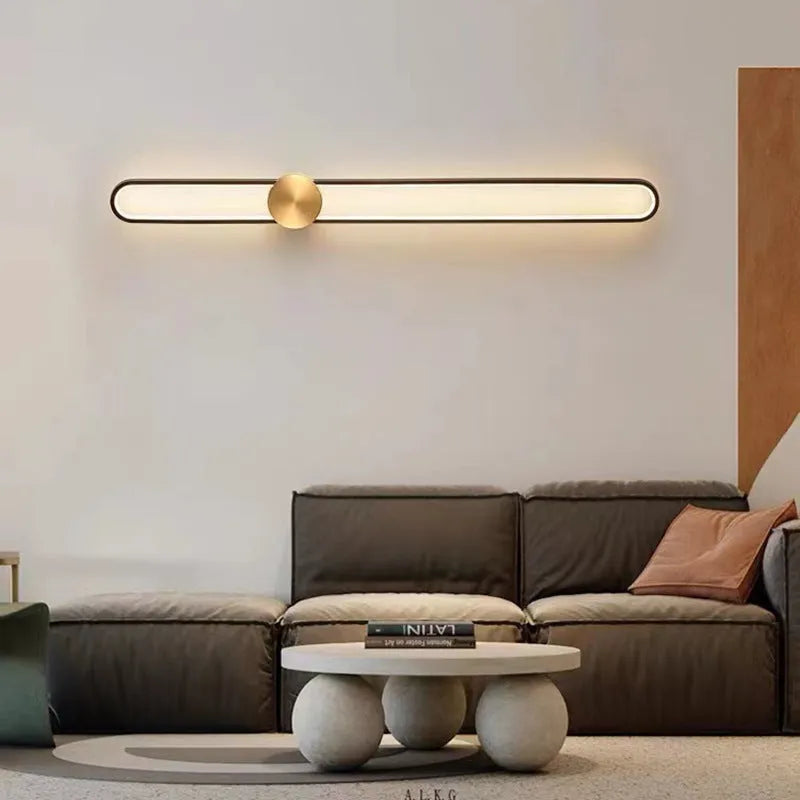 Modern minimalist round wall lamp with iron shade in black or gold finish, 60cm diameter