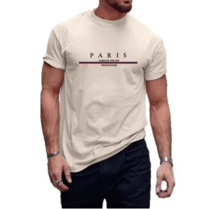 Men's short-sleeved pure cotton T-shirt with a printed letter design in a loose fit.
