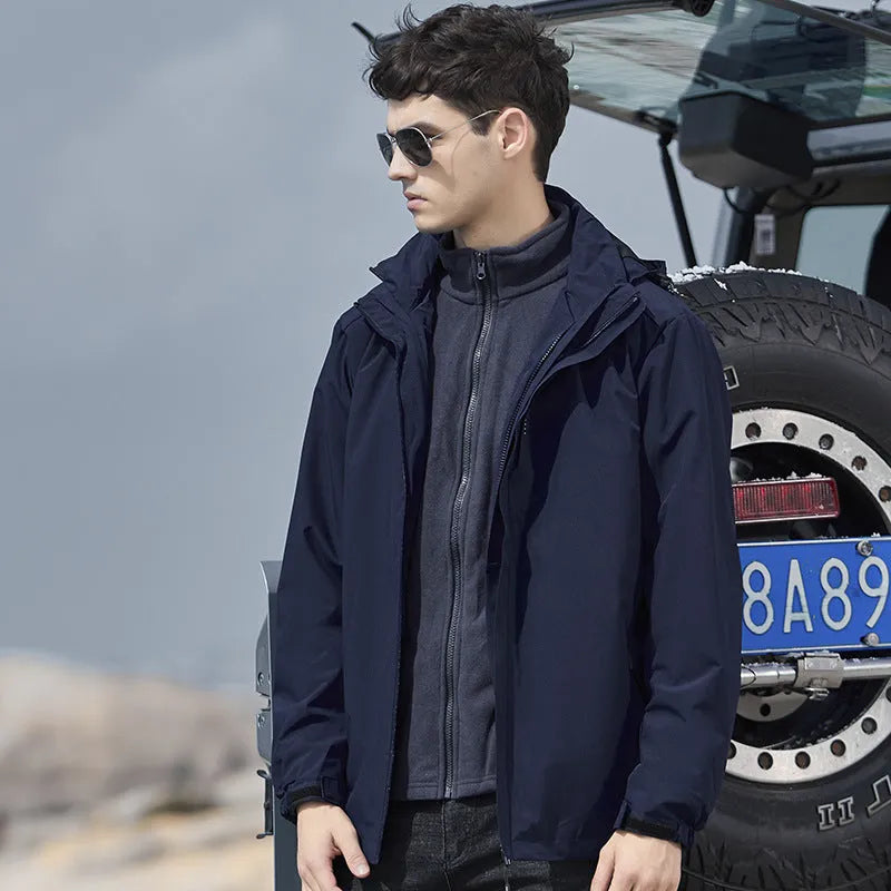 Men's removable two-piece mountaineering suit in black with polar fleece lining and wool padding