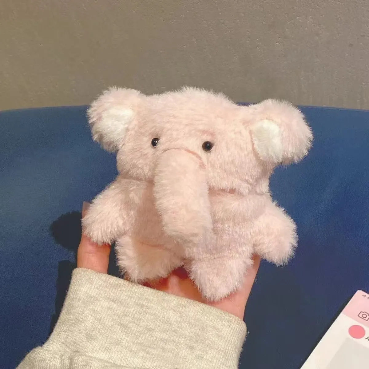 Pink plush baby elephant wireless Bluetooth earbuds case for AirPods, flannel fabric, cartoon style