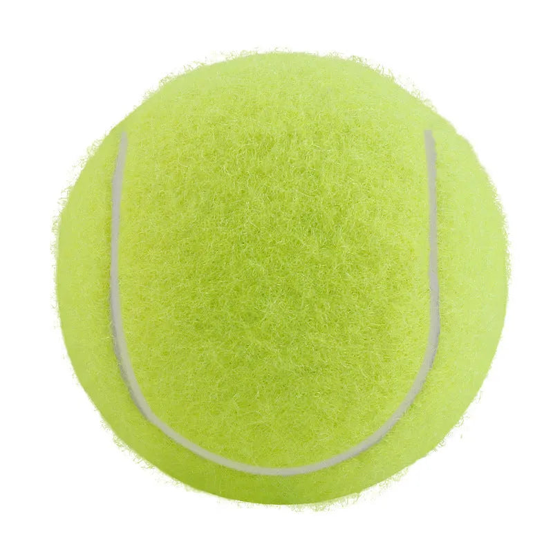Bite-resistant rubber dog tennis ball in multiple colours including pink, blue and green