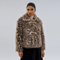 Women's leopard print coat with a buckle lapel detail on the collar