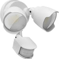 White rectangular LED security floodlight with PIR sensor, shown mounted on an exterior wall.