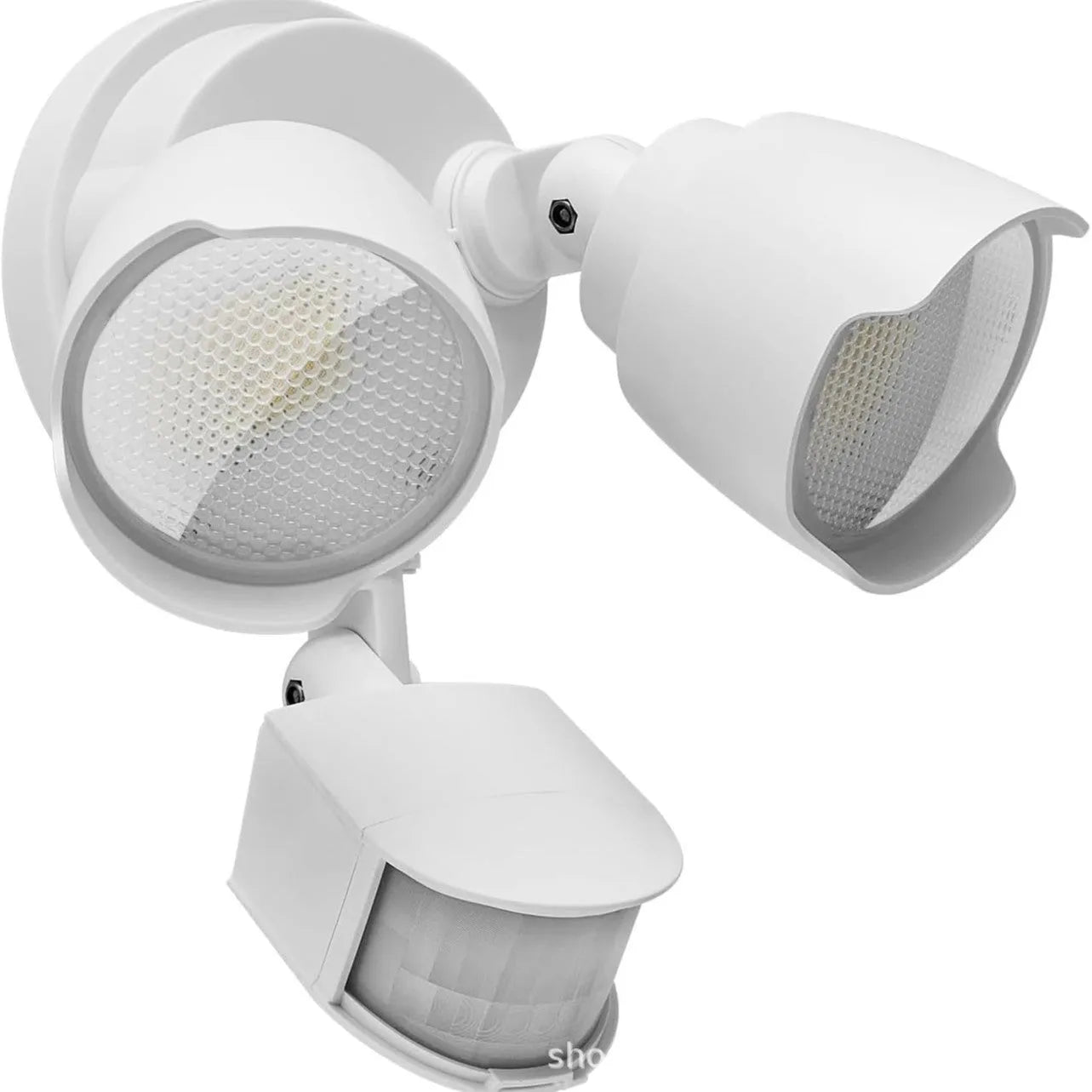 White rectangular LED security floodlight with PIR sensor, shown mounted on an exterior wall.