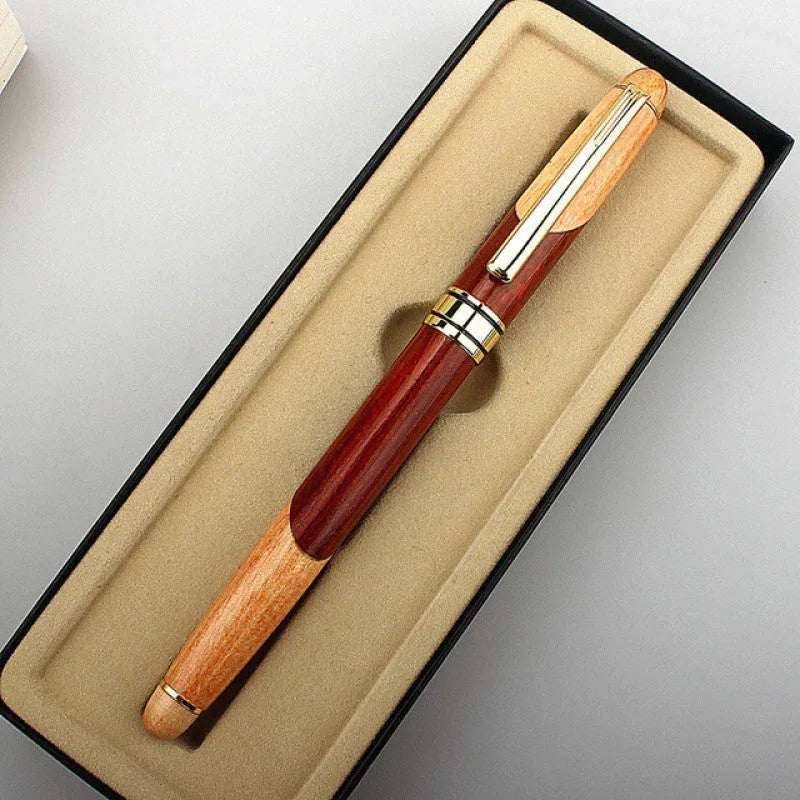 Fashion wooden and metal pen with a black carry bag on a desk