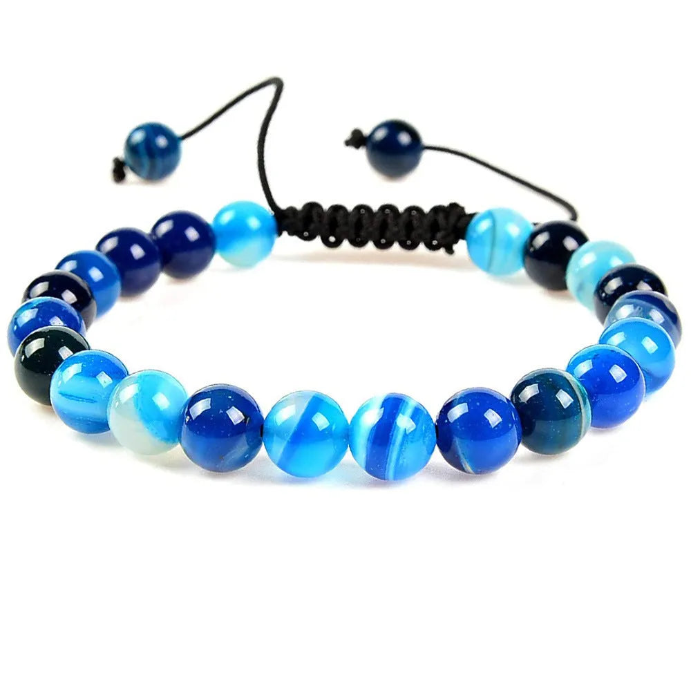 Women's hand-woven flat knot braided bracelet with geometric design and natural stones