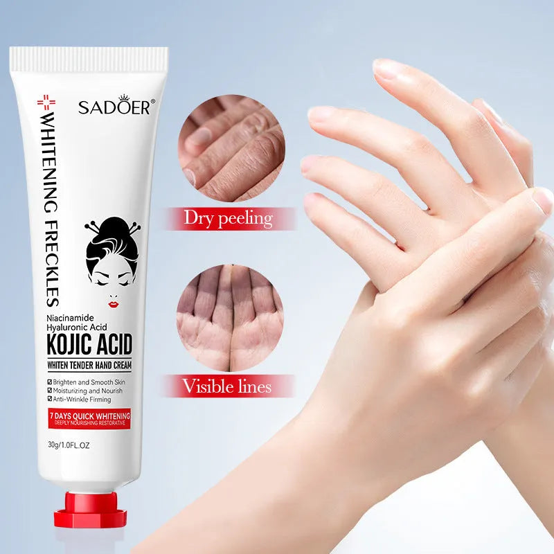Kojic Acid Beautiful White Skin Rejuvenation Hand Cream 30g tube on white background