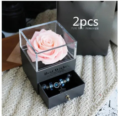 Eternal flower gift box with artificial roses, measuring 8.5cm wide and 10.5cm high