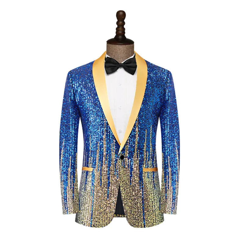 Acetate slim fit stage host catwalk suit blazer in Golden Blue Meteor colour for men
