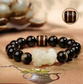 Natural rainbow eye obsidian bracelet with colourful stone and Hetian jade crystal beads