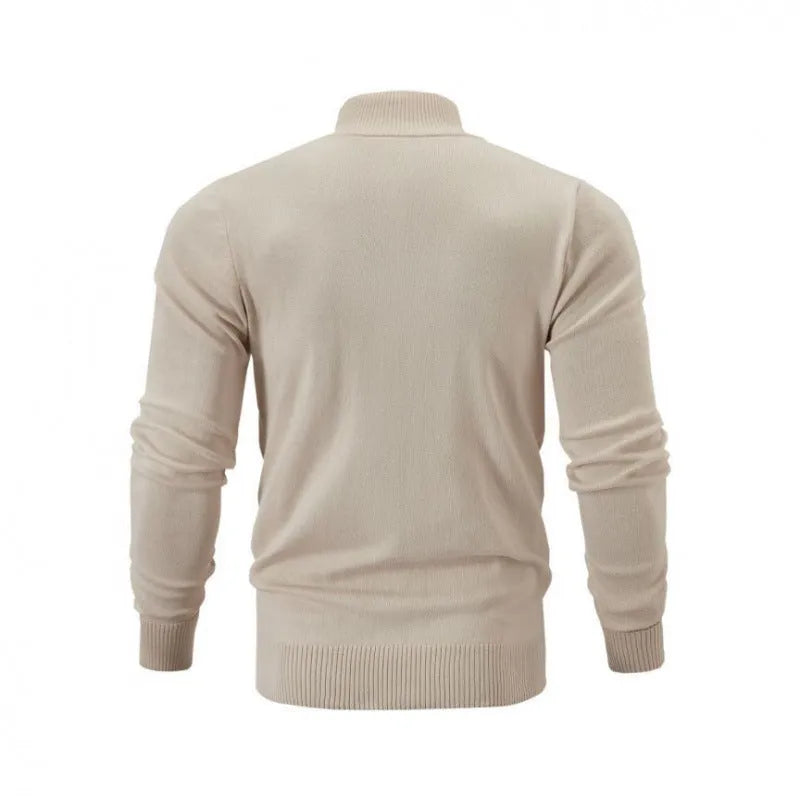 Stand collar zipper cardigan sweater in cotton fabric with loose fit for casual youth wear