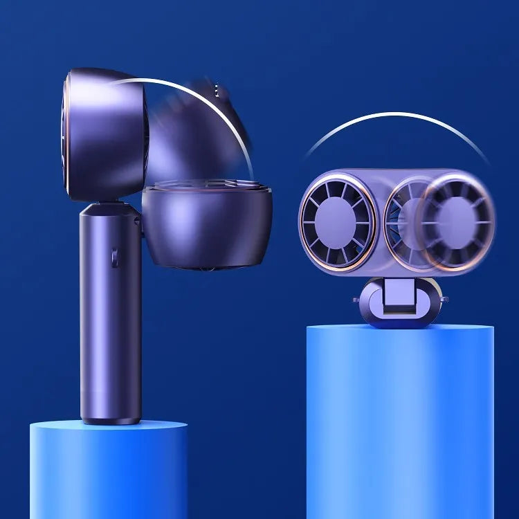 Handheld portable fan with folding neck, digital display and USB charging port