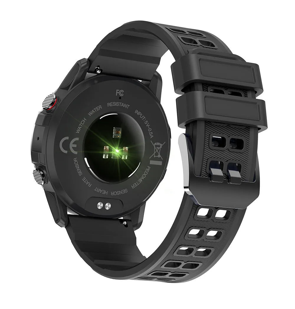 Smart silicone watch with Bluetooth calling and TFT screen, available in black, dark blue, and green
