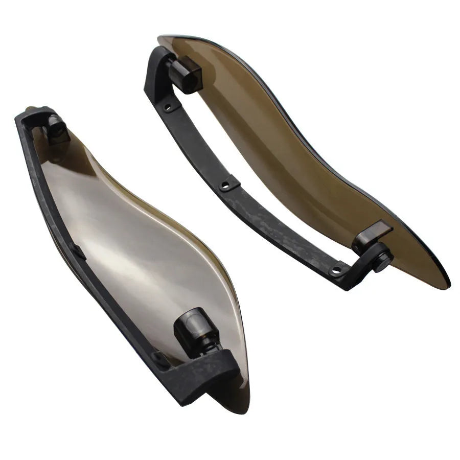 Pair of black ABS plastic windshield side wings for a Harley Davidson Glide motorcycle.