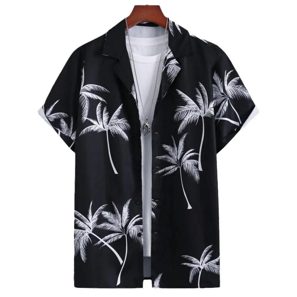 Men's camouflage pattern shirt with 3D digital printing and short sleeve loose cardigan fit