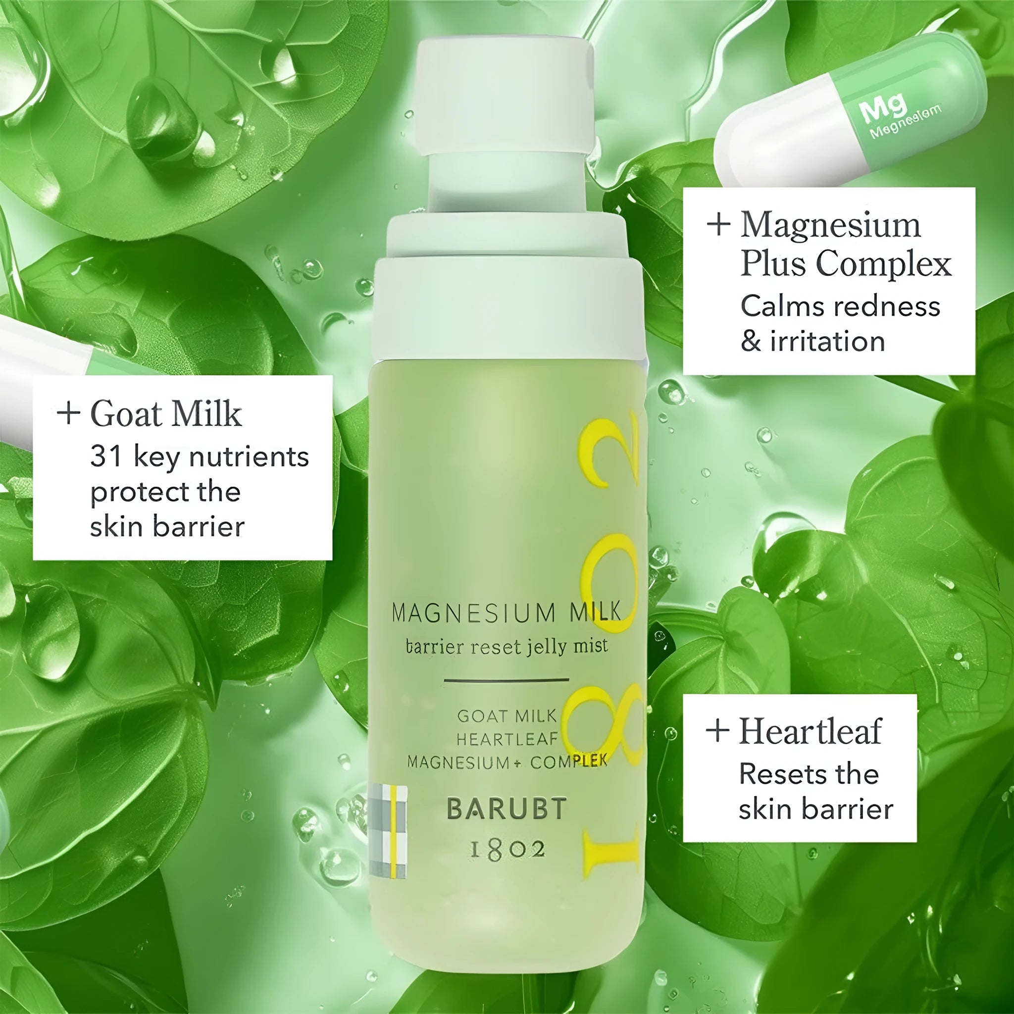 Moisturising spray wet compress soothing hydrating toner in standard bottle packaging