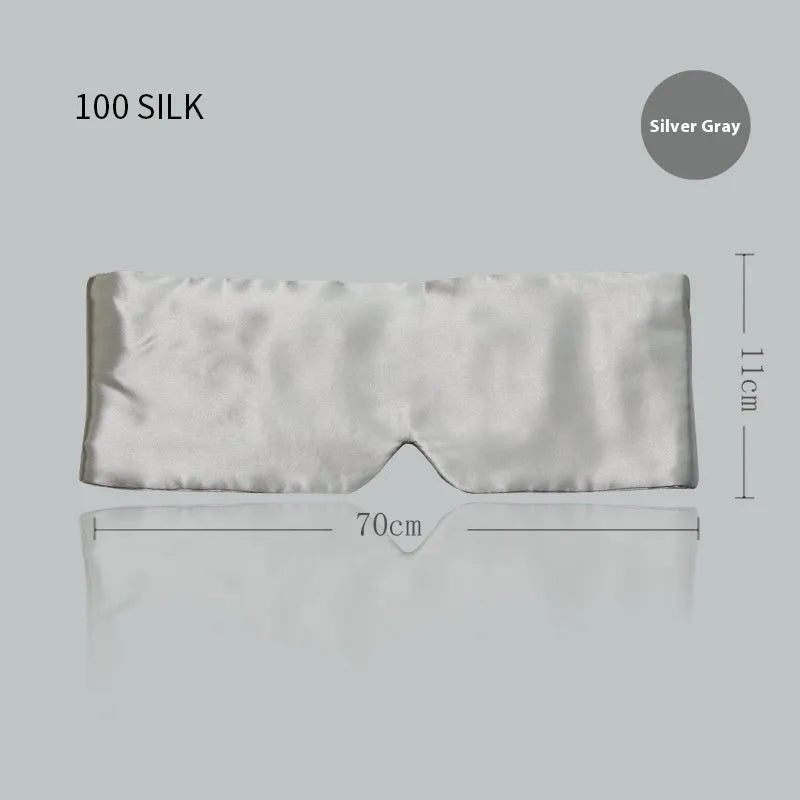 Mulberry silk sleep eye mask shown in one of seven colours: black, gold, blue, gray, white, pink, or green.