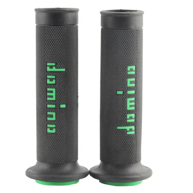 A pair of motorcycle handle gel grips in rubber, showing 22mm and 24mm size options and multiple colour choices.