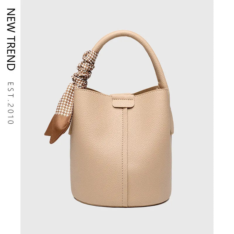 Lychee pattern PU leather messenger bag, bucket type, 18cm, available in apricot, black, brown, gray, red, white