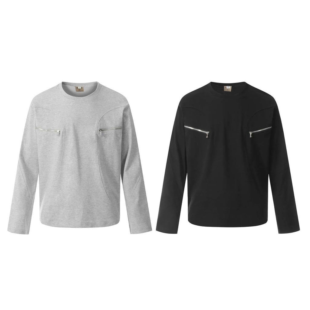 American retro style loose fit cotton long sleeve top in black and flower grey colours