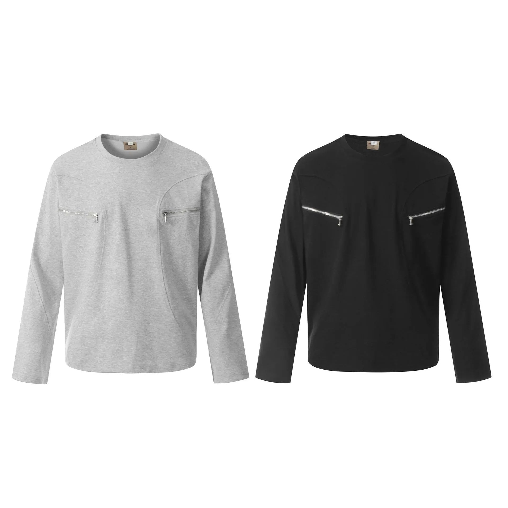 American retro style loose fit cotton long sleeve top in black and flower grey colours