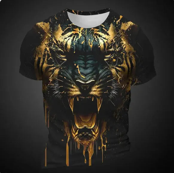 Men's 3D tiger pattern printed short sleeve T-shirt on a hanger