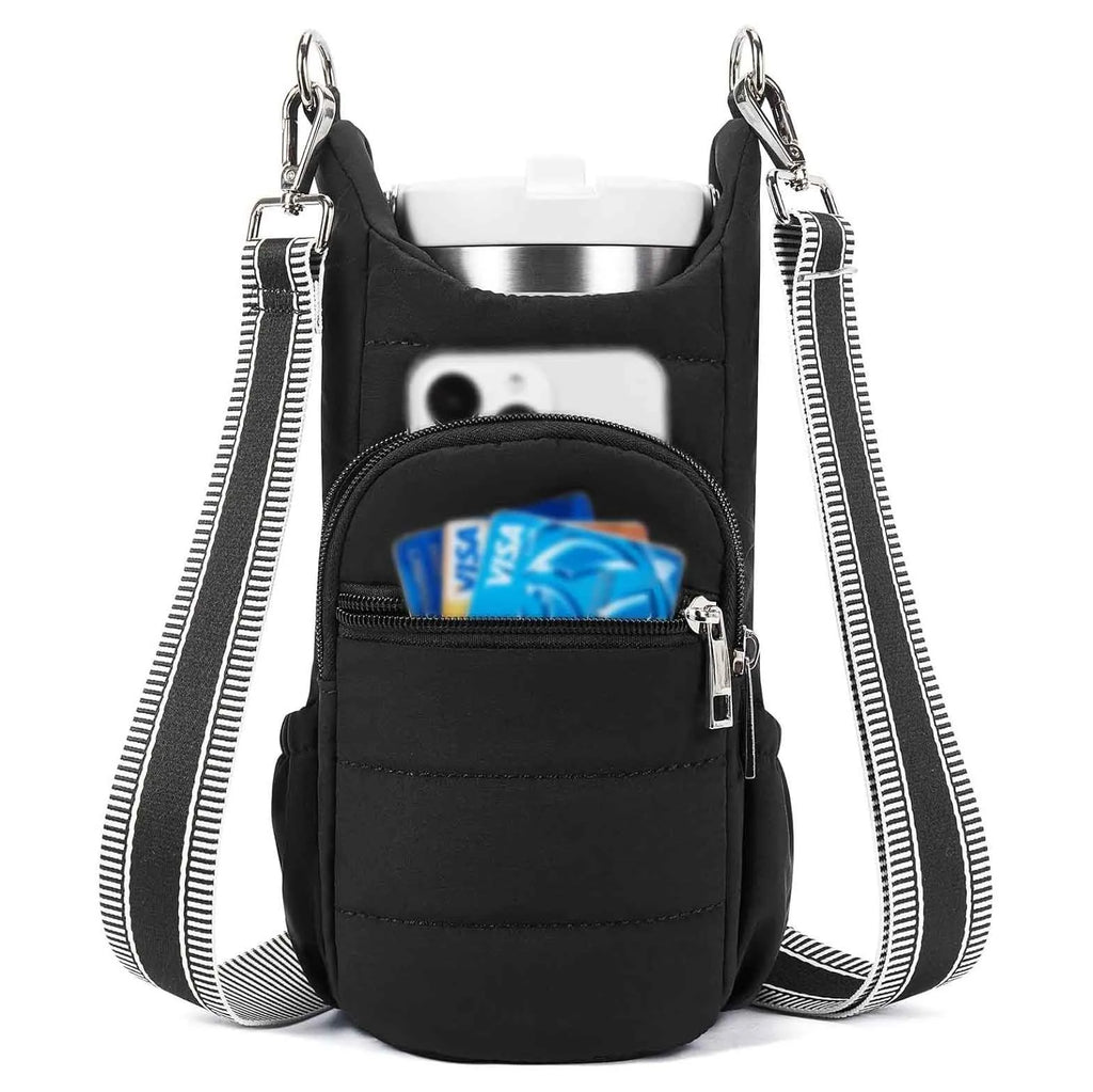 Cycling water bottle kettle bag mounted on bicycle frame in beige colour