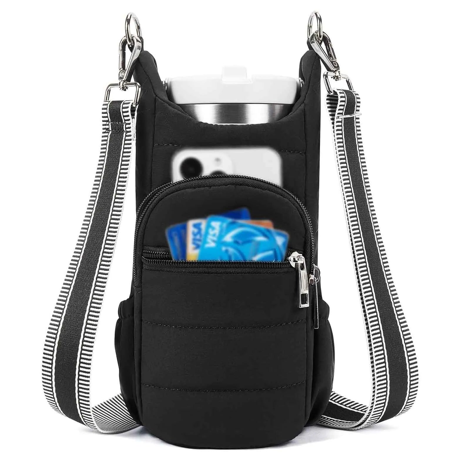 Cycling water bottle kettle bag mounted on bicycle frame in beige colour