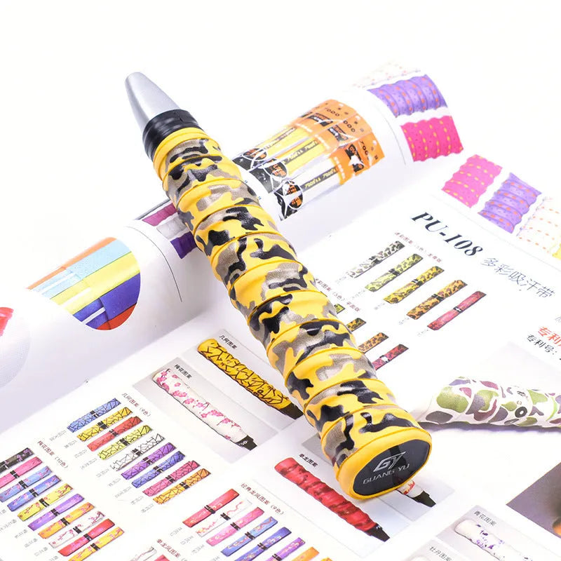 PU camouflage pattern winding tape for sports racket and fishing rod grips in multiple colours.