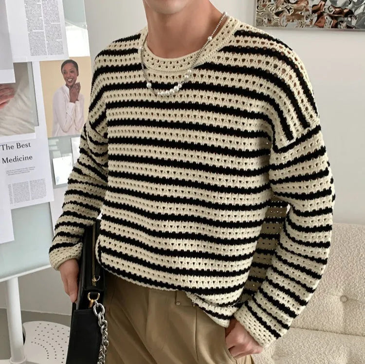 Men's black cotton blend long sleeve loose fit sweater for casual wear